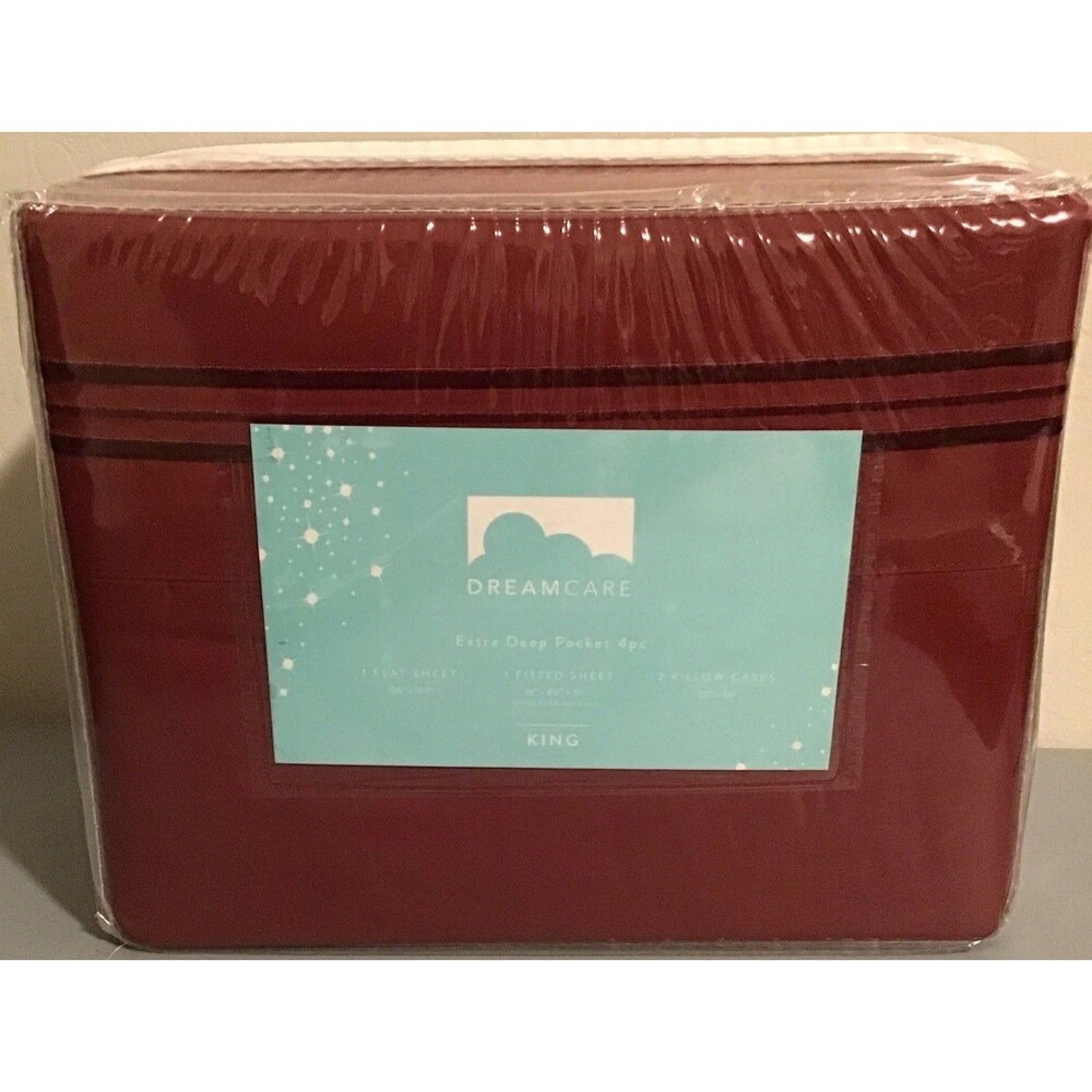 Dreamcare King Size 4-Pc Sheet Set Cooling Deep Pockets Microfiber Burgundy NEW